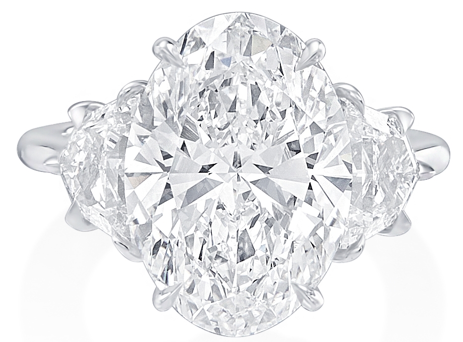 Korman Signature Platinum Oval Diamond 7.01CT Center Stone with 2 Half Moons Engagement Ring